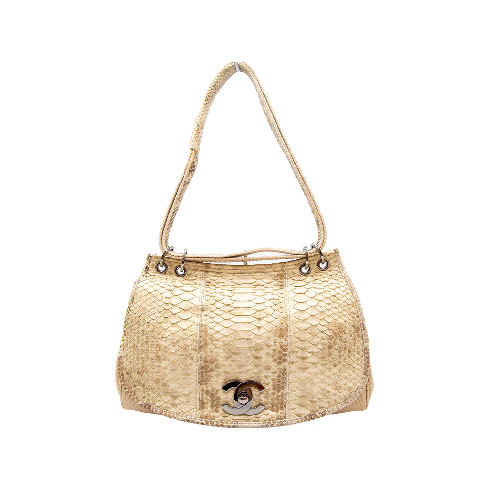 Chanel Handbag Python Canvas Brown - image 1